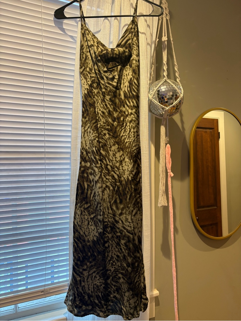 Good American Jungle Print Satin Slip Maxi Dress Size 0